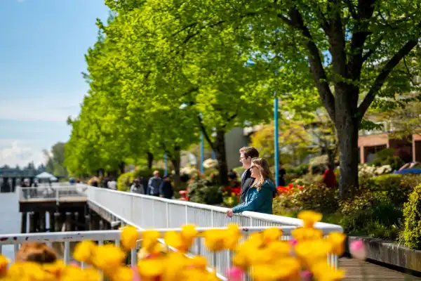 hotel from boardwalk at dusk